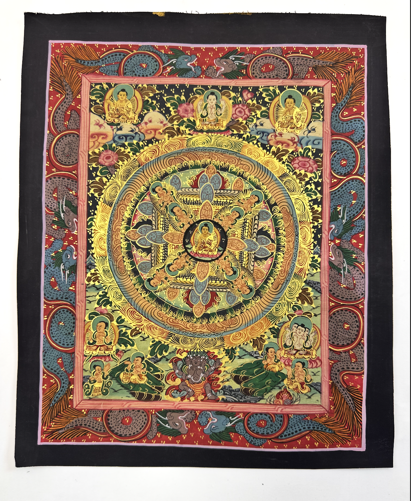 Buddha Mandala Thangka (Black Background)